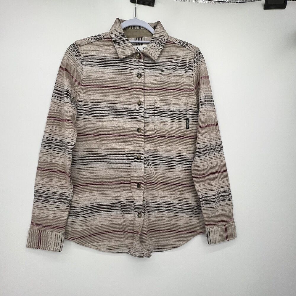 Levitate Cozy Knit Button Up Shirt Womens Size S Tan Olive Organic Cotton Comfy